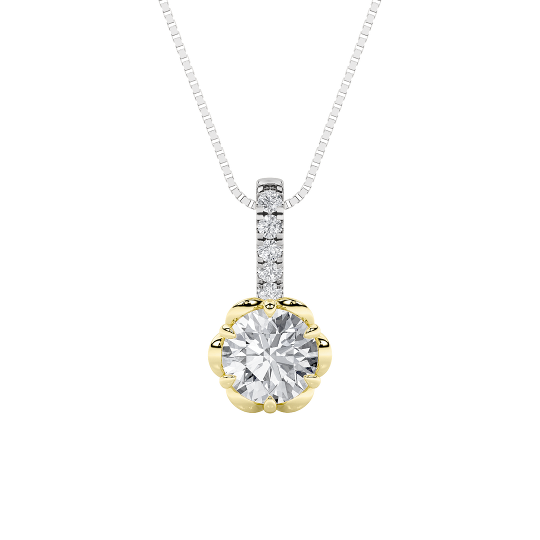 14K WY 1.5ct Lab Diamond Halo Pendant