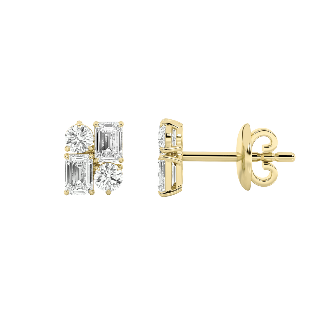 14KY 2ct Lab Diamond Emerald Cluster Earrings