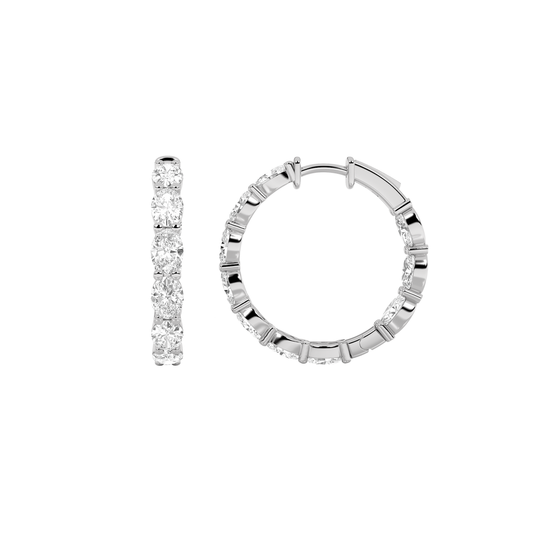 14KW 6ct Lab Diamond Oval Hoop Earrings