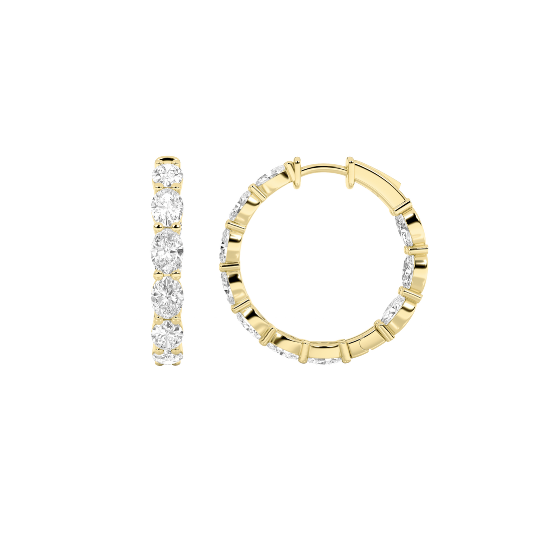 14KY 3ct Lab Diamond Oval Hoop Earrings