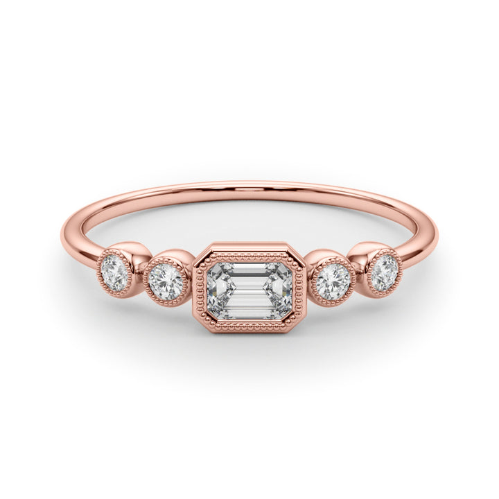 LAB GROWN DIAMOND 5 STONE FASHION RING WITH EMERALD CUT CENTER