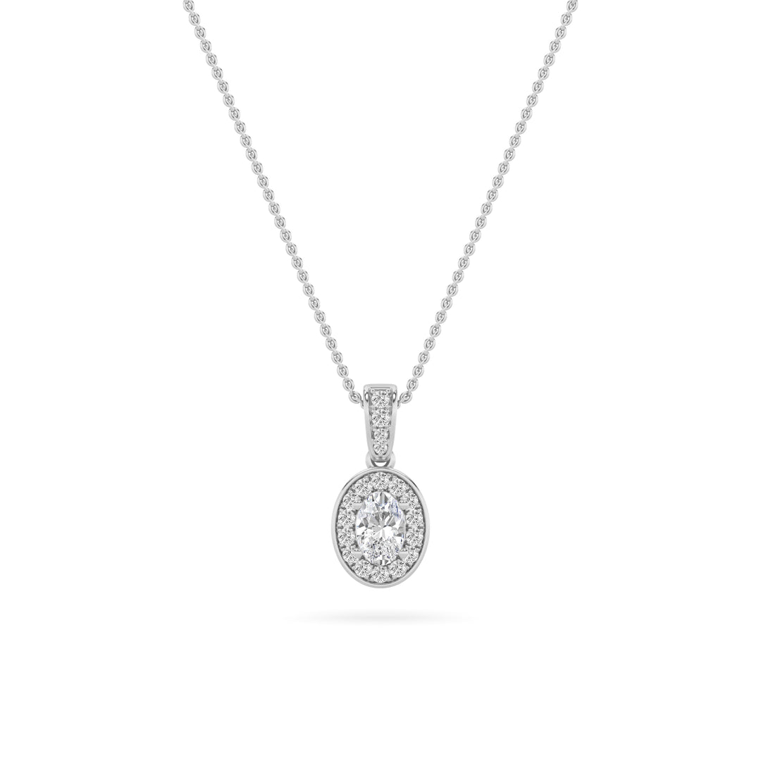 14K White Gold 1.3ctw Oval Lab Diamond Halo Pendant